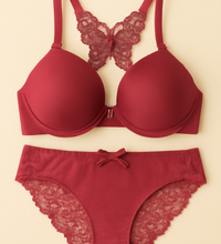 "Stylish Padded Lace Bra & Panty Set with Butterfly Back Design Comfort and Style Combined 🦋❤️✨"