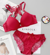 "Stylish Padded Lace Bra & Panty Set with Butterfly Back Design Comfort and Style Combined 🦋❤️✨"